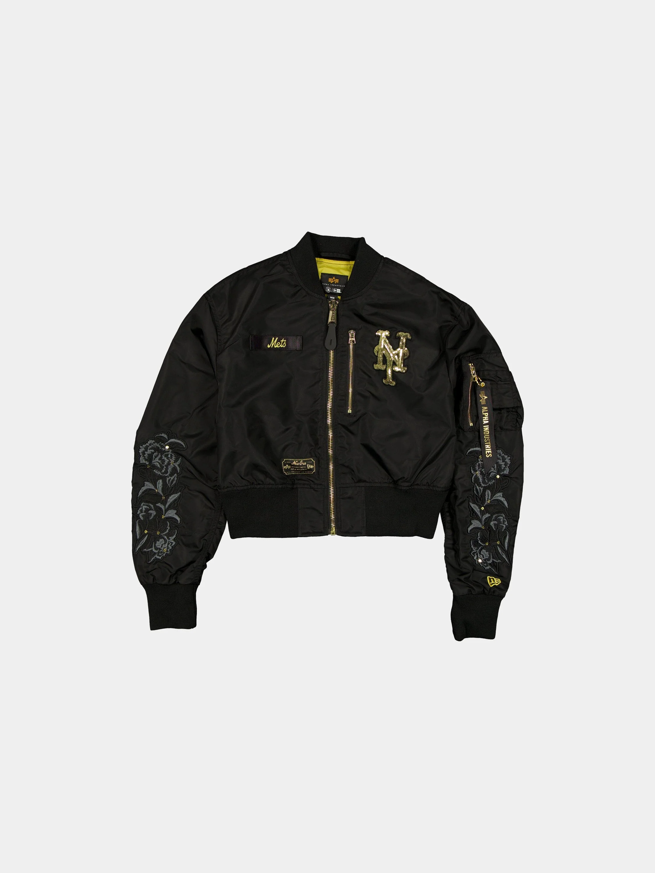 NEW YORK METS X ALPHA X NEW ERA L-2B CROPPED BOMBER JACKET WOMENS