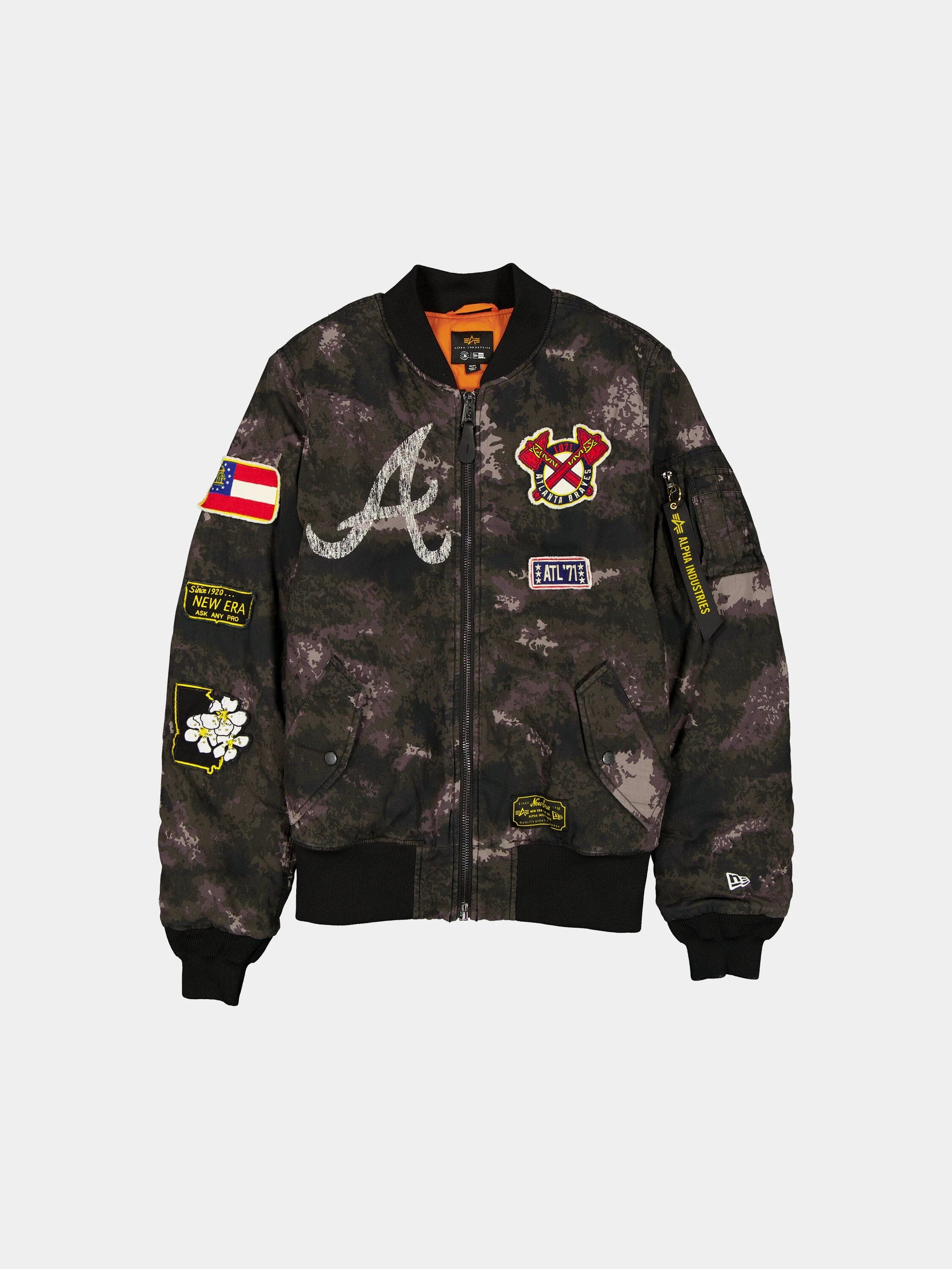 ATLANTA BRAVES X ALPHA X NEW ERA MA-1 BOMBER JACKET (BLACK CAMO)