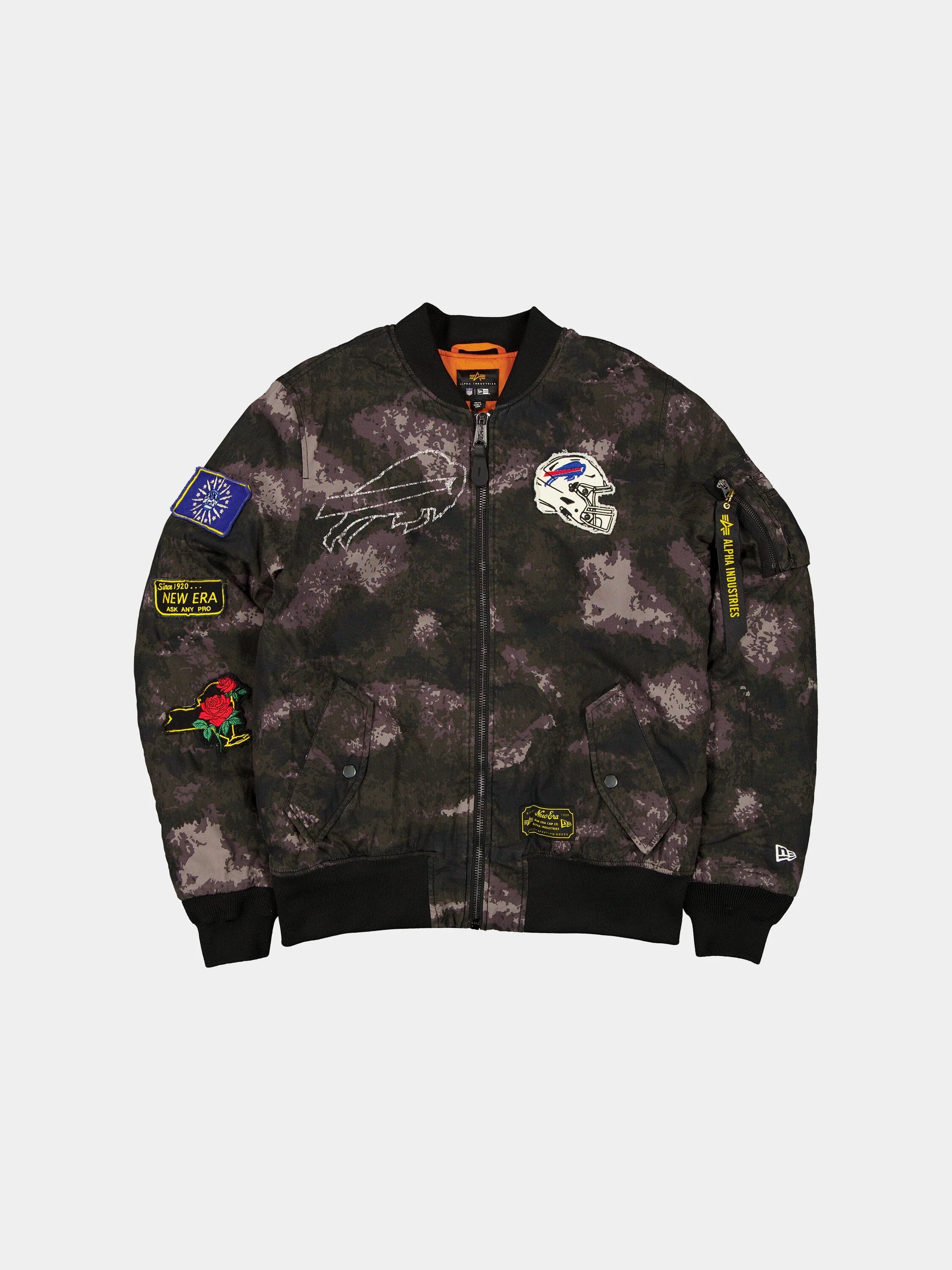 BUFFALO BILLS X ALPHA X NEW ERA MA-1 BOMBER JACKET (BLACK CAMO)