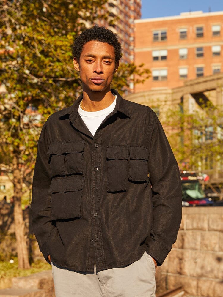 LONG SLEEVE MULTI POCKET SHIRT (BLACK) - Image 2