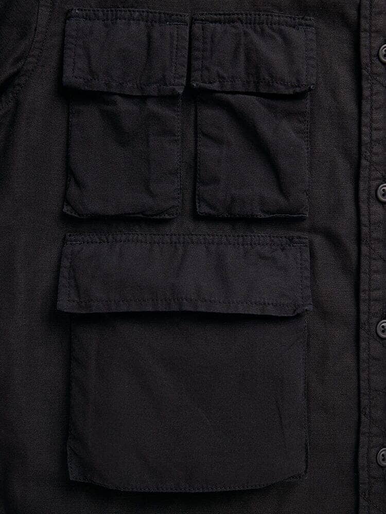 LONG SLEEVE MULTI POCKET SHIRT (BLACK) - Image 6