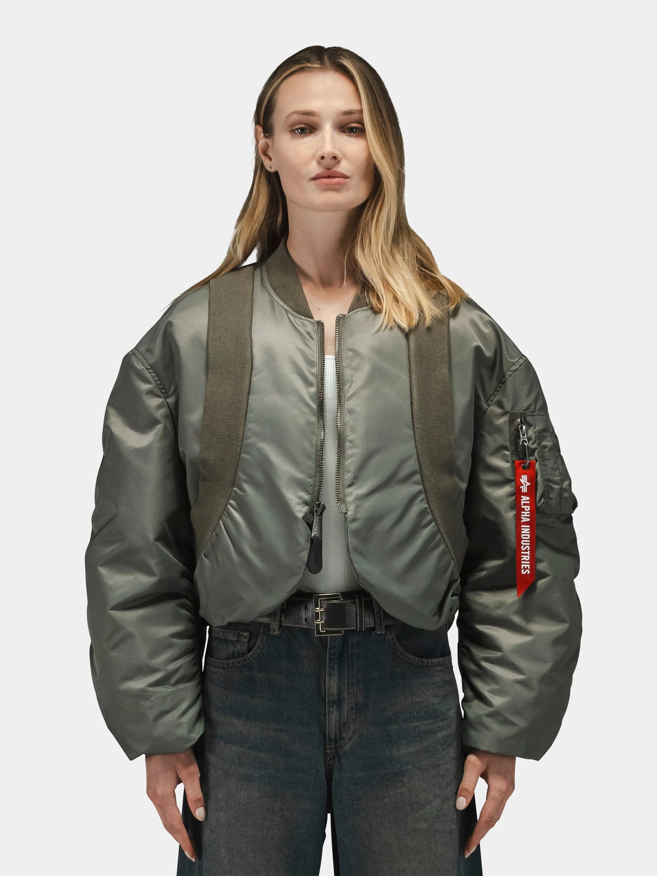 KNIT RIB MA-1 FLIGHT JACKET WOMENS (FIELD GRAY) - Image 2