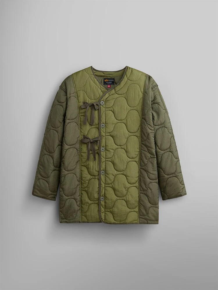 WOMEN'S MIXED MEDIA QUILTED LONG LINER (OG-107 GREEN)